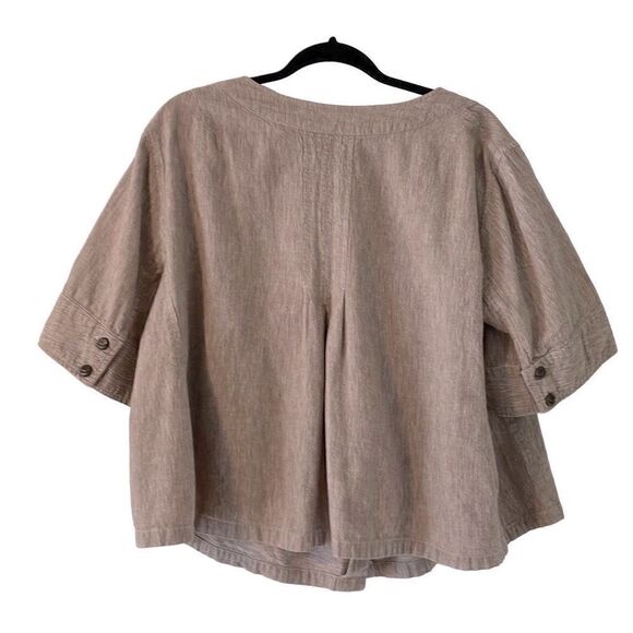 Sharagano brown linen cotton cropped short sleeve swing jacket 22W - Picture 6 of 13